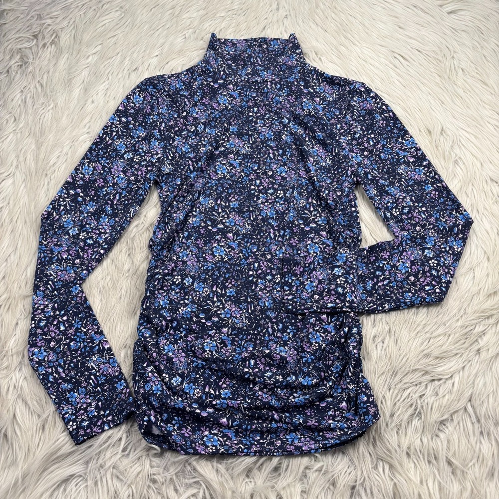 J. Crew Women's S Navy Purple Ruched Matte Jersey Turtleneck Top Preppy Whimsy